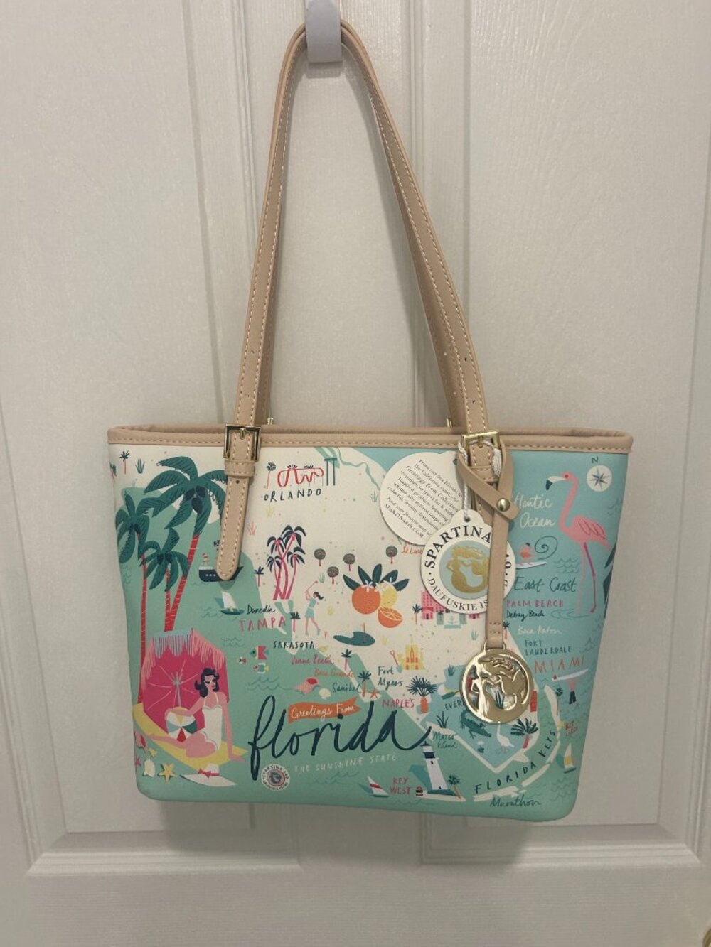 Spartina 449 Florida Map Tote Bag Greetings From Florida Mermaid RETIRED NWT